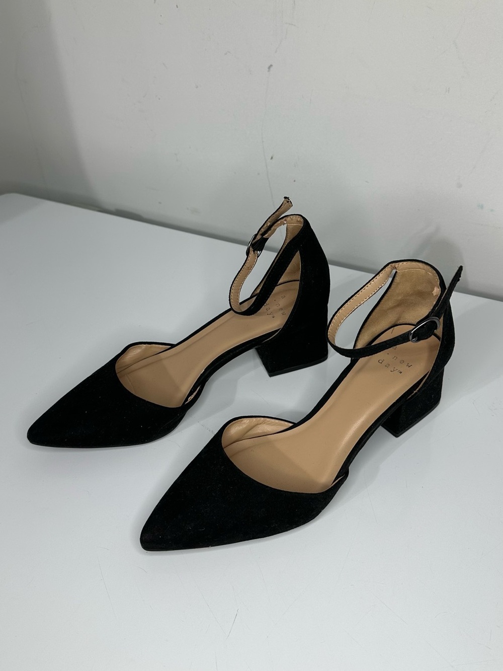 a new day Black Pointed Toe Ankle-Strap Block Heels